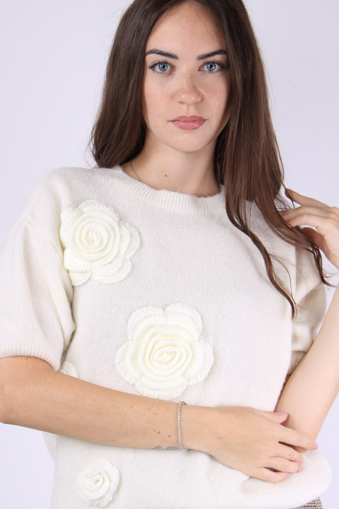 Maglia M/m Applicazione Rose Natural-4