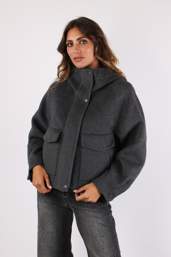 Lovelysa Cappotto Corto Tasconi Grigio Melange-2
