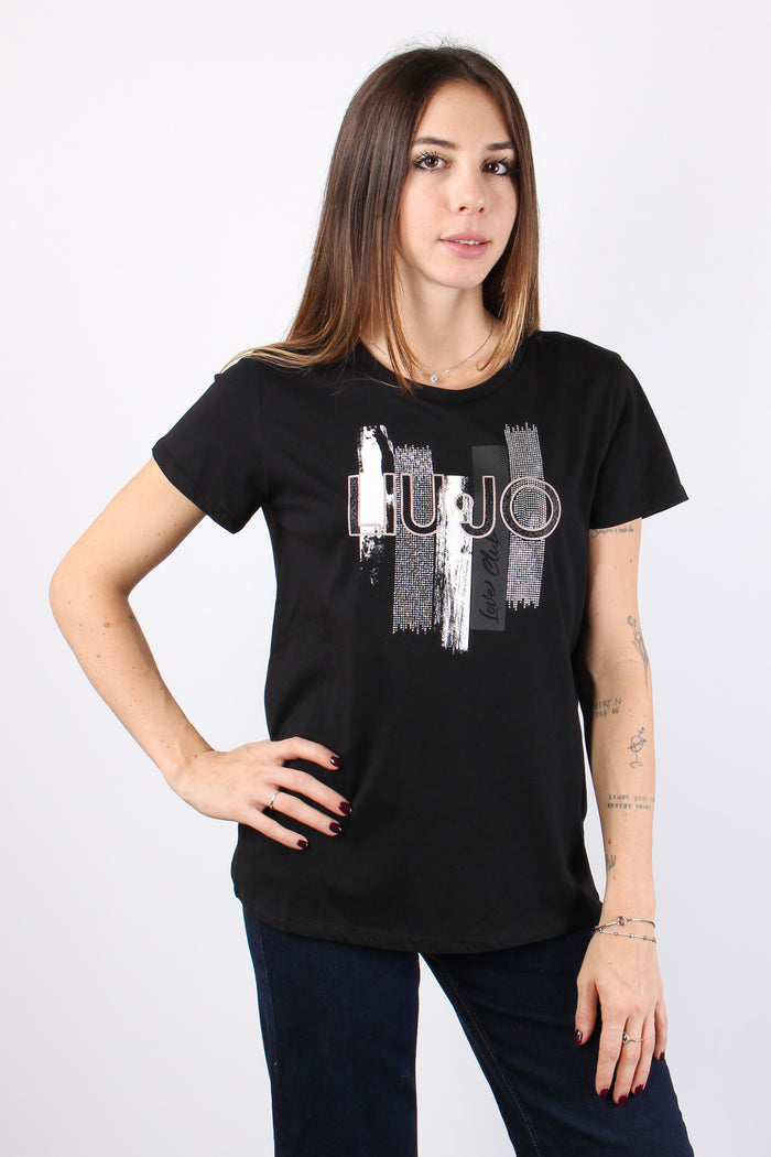 T-shirt Logo Strass Nero/brush