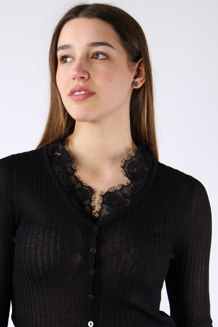 Ling Cardigan Inserto Pizzo Black-8