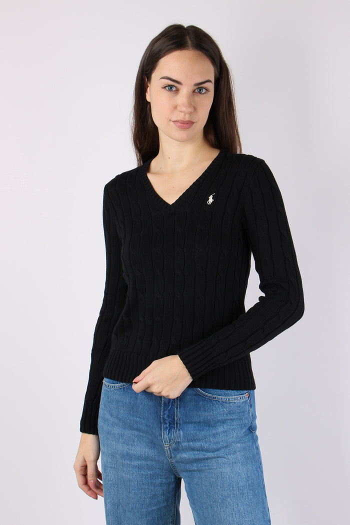 Pullover Trecce Scollo V Polo Black-6