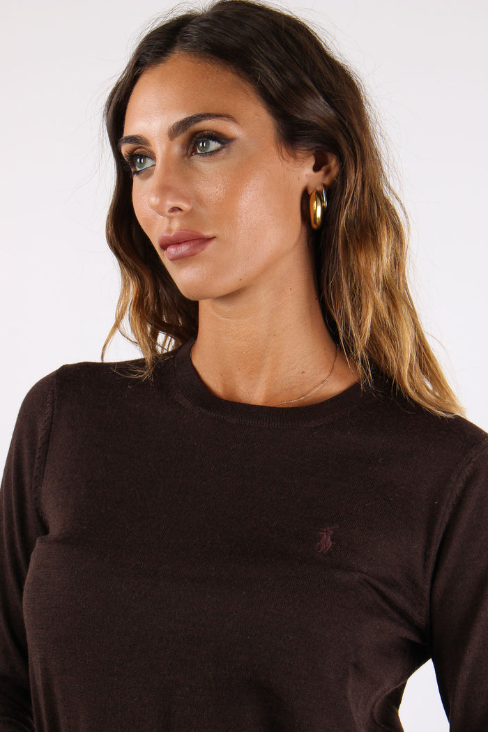 Maglia Girocollo Lana Merinos Chocolate Melange-7