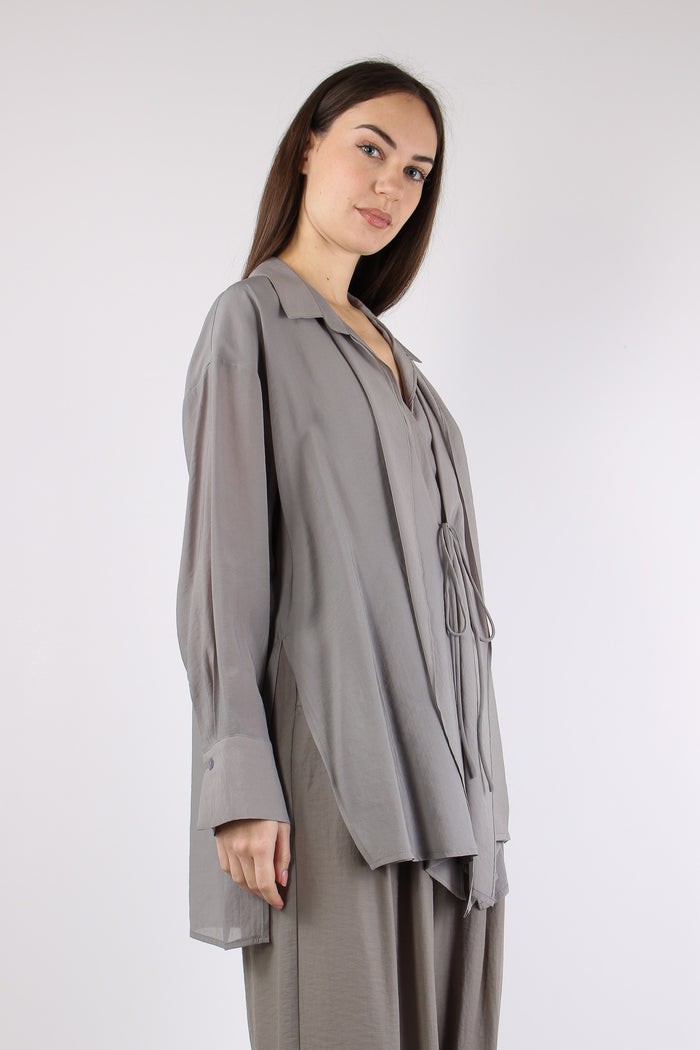 Camicia Collo Fiocco Grigio-7
