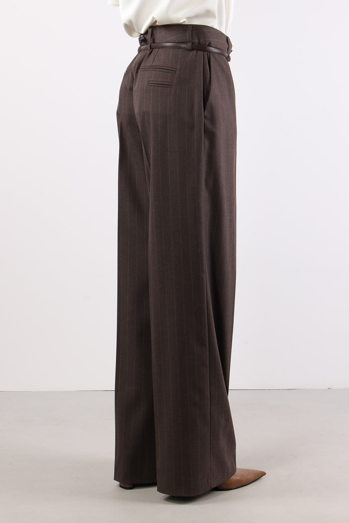 Pantalone Dritto Gessato Taupe-5