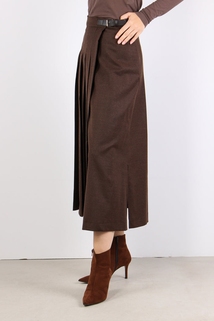 Fastoso Gonna Pieghe Fibbia Cioccolato-7