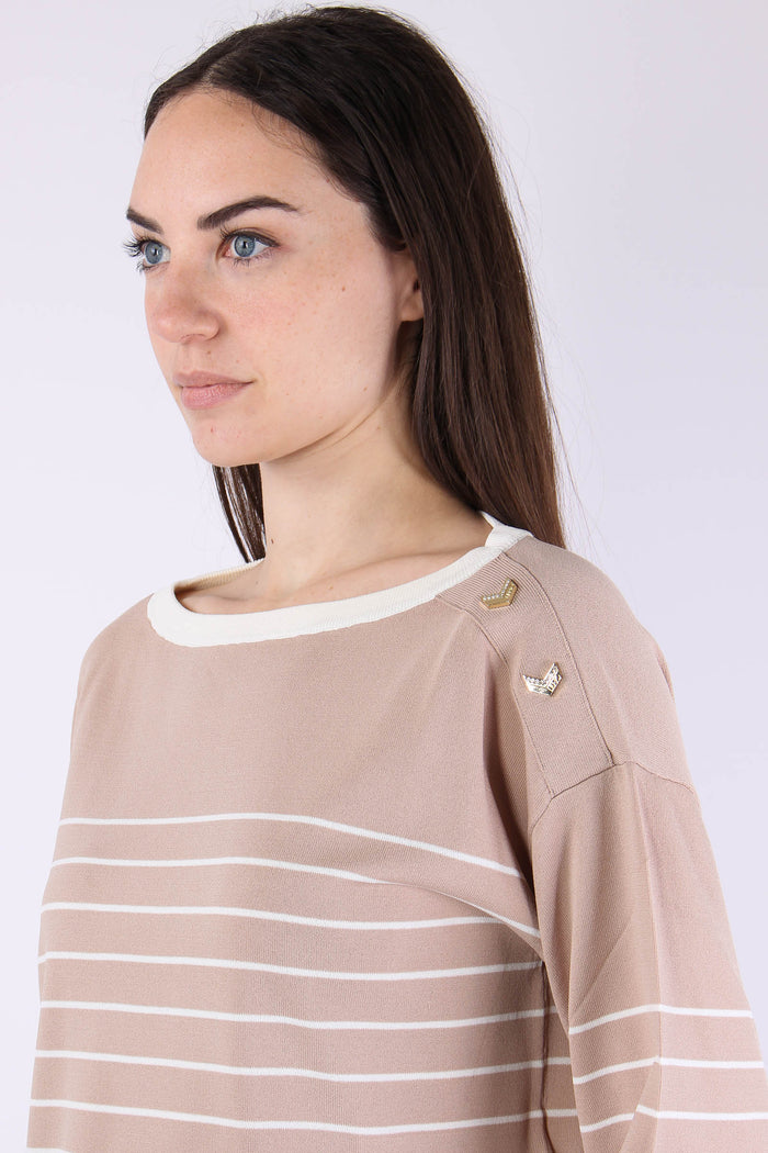 Maglia Riga Scollo Barca Almond/white-8