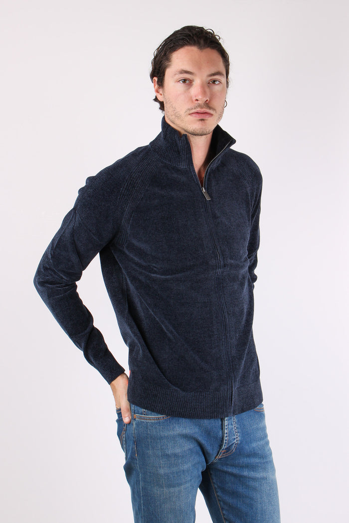 Maglia Zip Ciniglia Blue Black-3