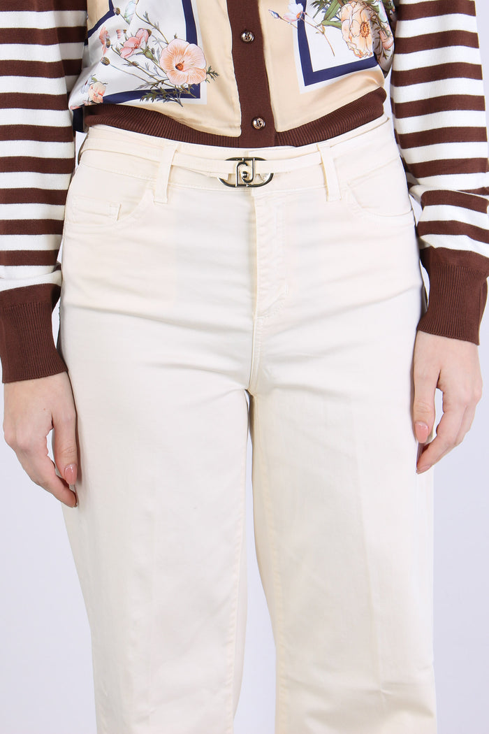Pantalone Palazzo Cotone Panna-6