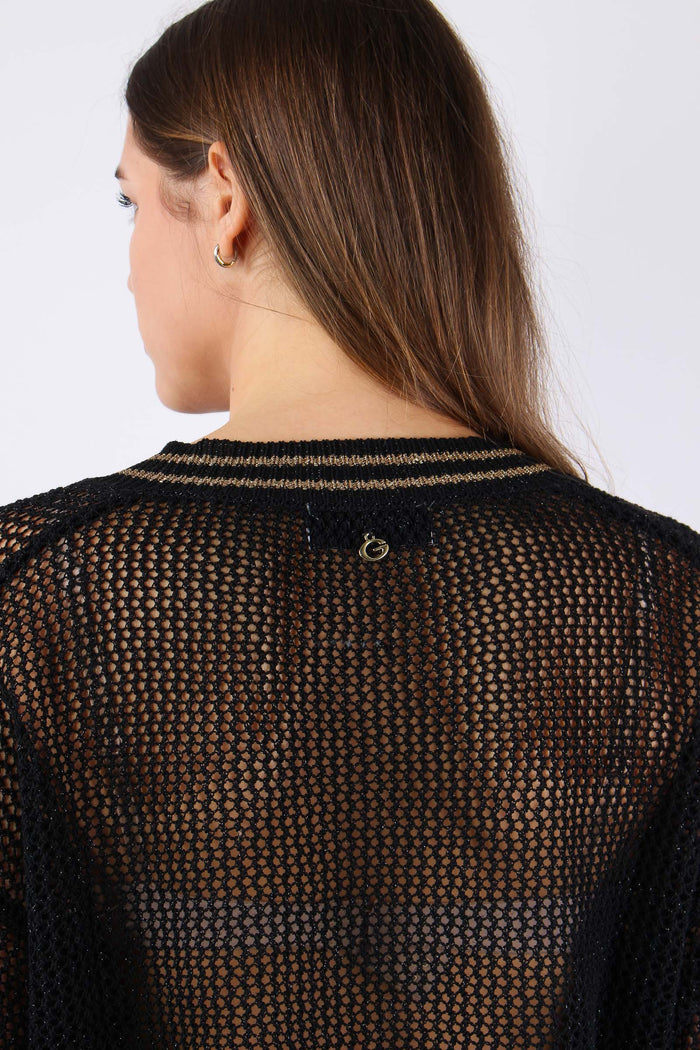 Maglia Scollo V Traforata Nero-7