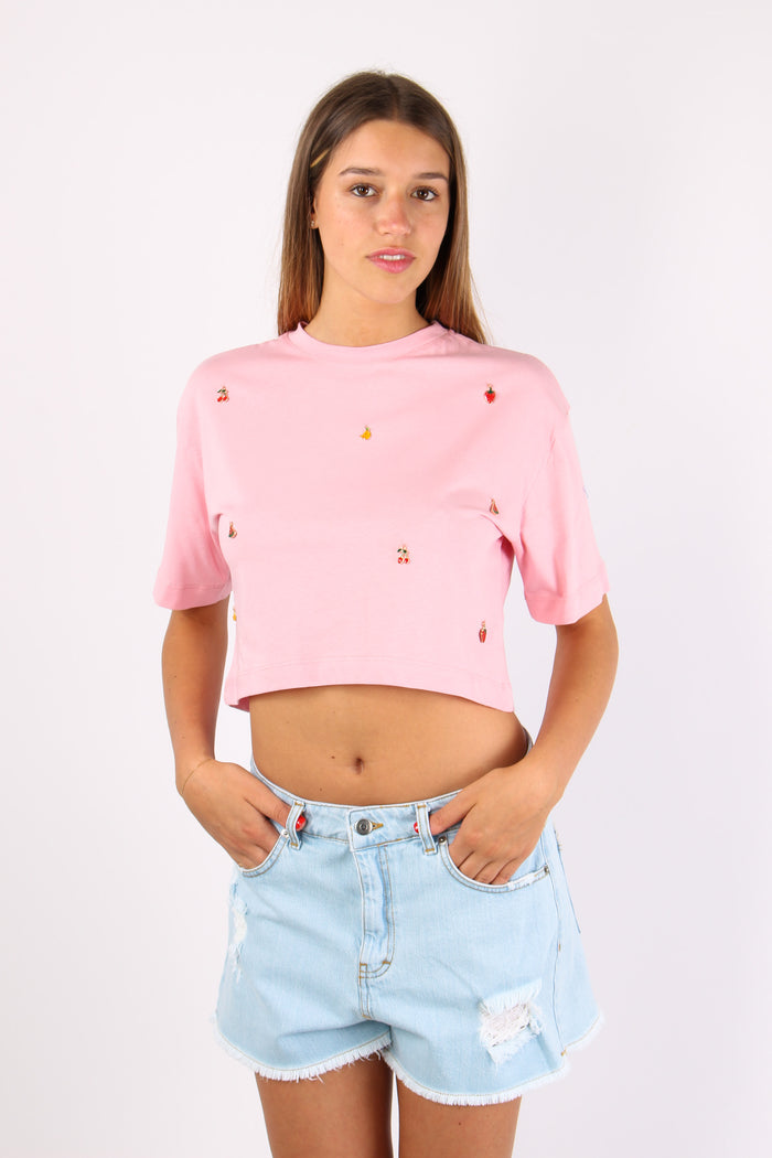 T-shirt Crop Applicazioni Rosa