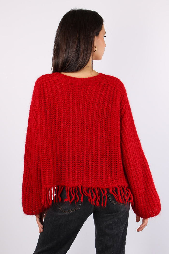 Maglia Mohair Fondo Frange Rosso-3