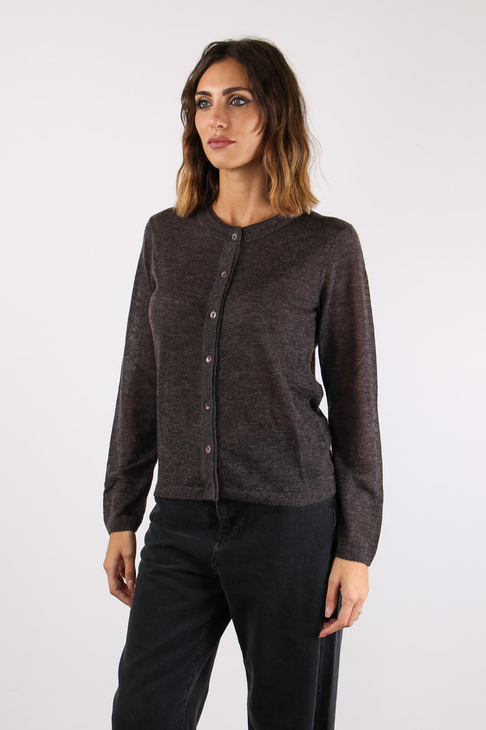 Cardigan In Maglia Bottoni Ebano-4