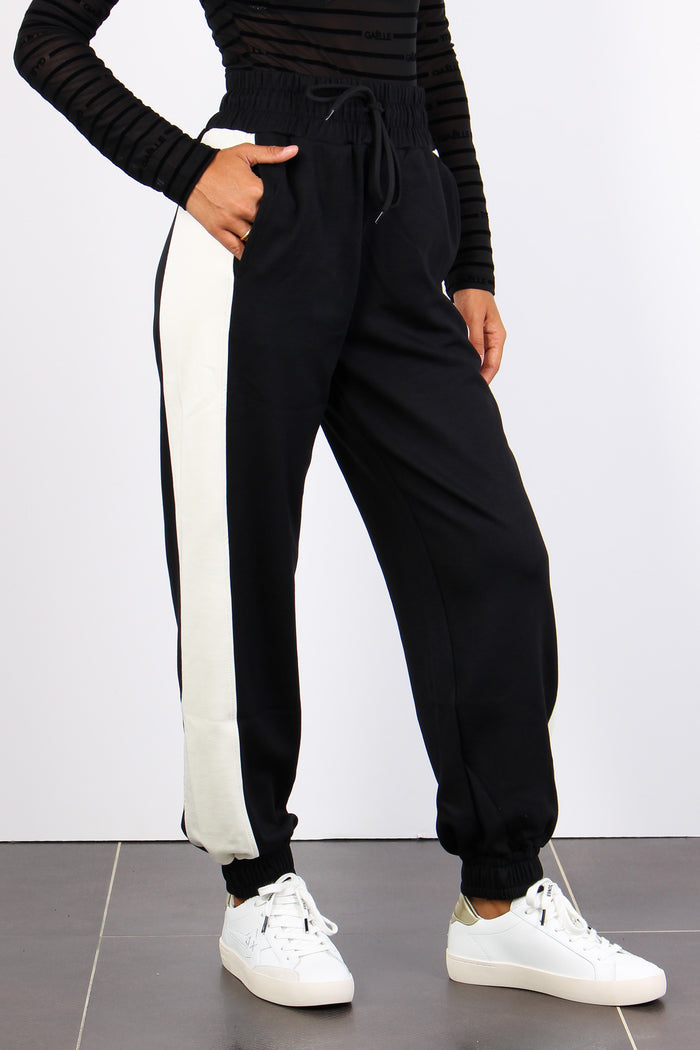 Pantalone Felpa Banda Bicolor Nero/off White-6