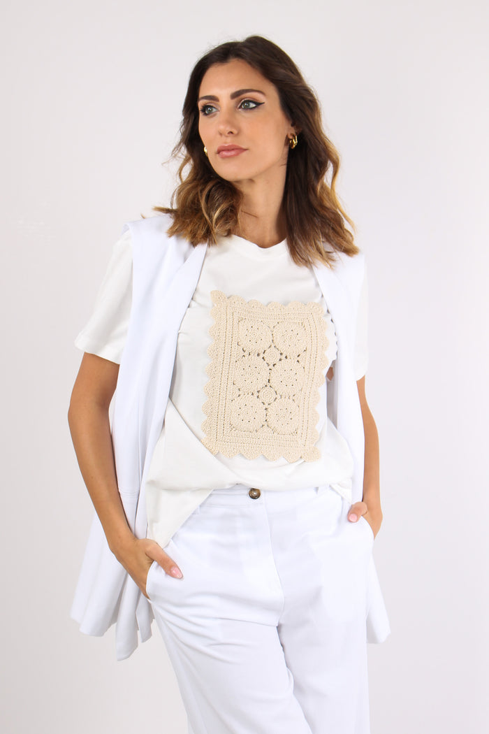 T-shirt Inserto Macrame Bianco-2