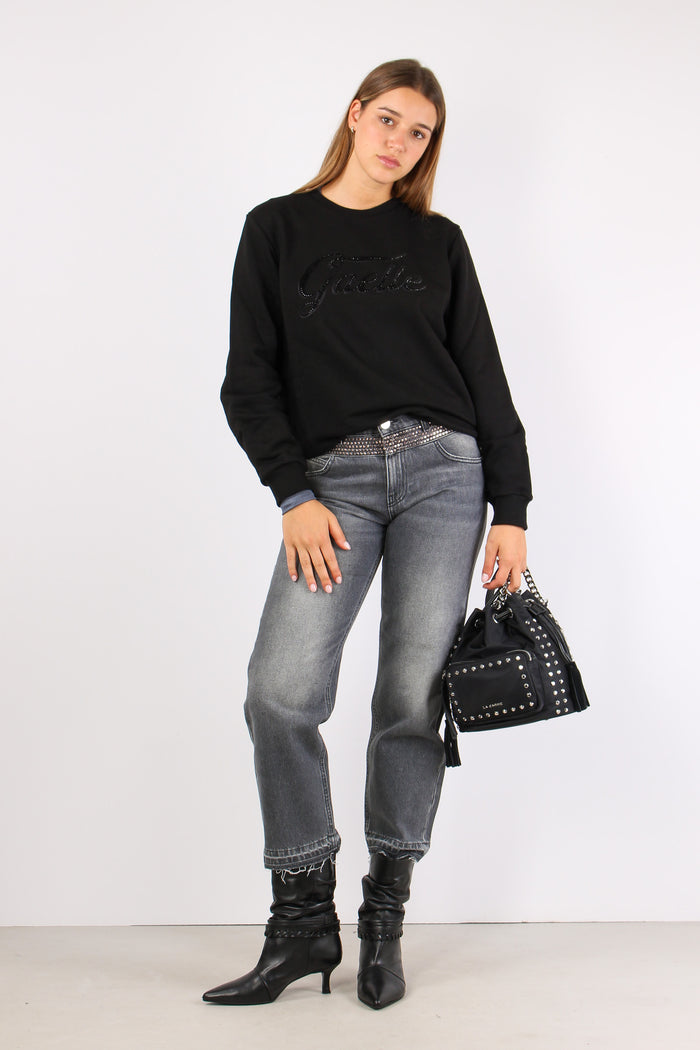 Felpa Cotone Logo Strass Nero-7