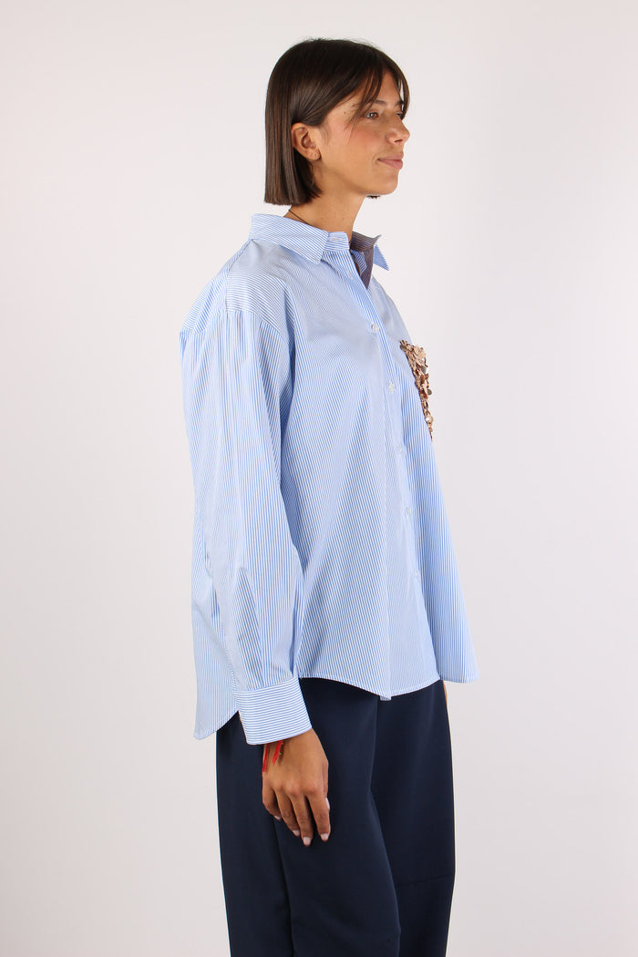 Camicia Riga Taschino Paillett Bianco/azzurra-5