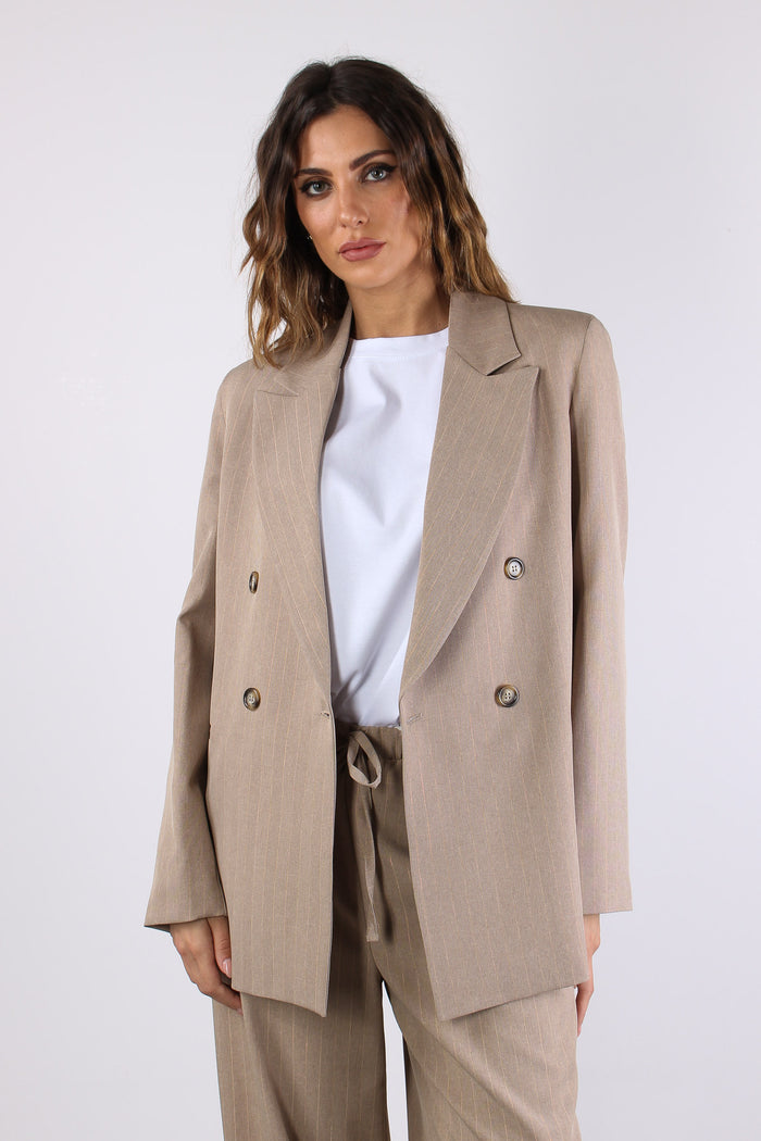 Giacca Doppio Petto Filo Lurex Beige-6