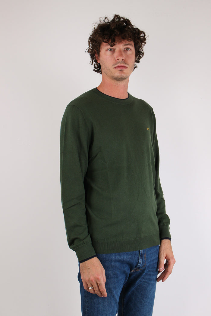 Maglia Girocollo Profilo Contrasto Verde-5