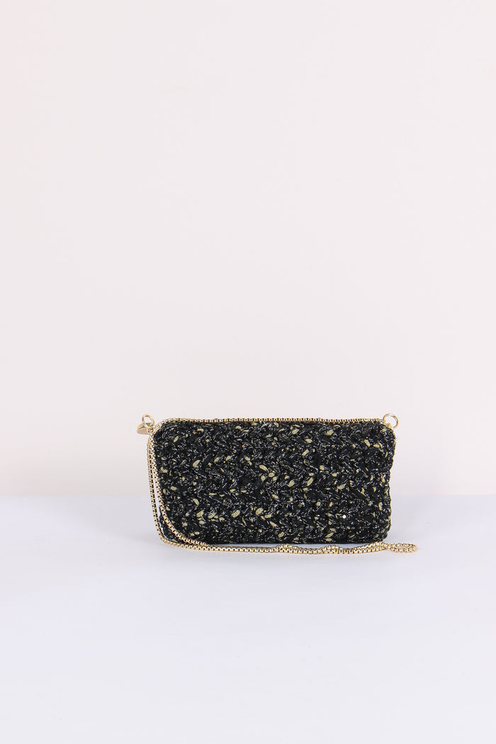 Greta Pochette Crochet Laminat Nero-3