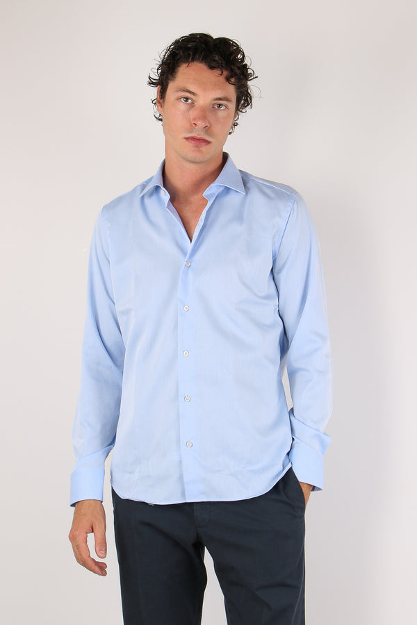 Camicia Collo Italiano Tencell Celeste-2