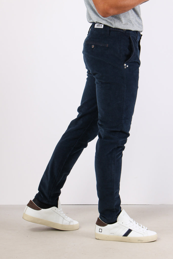 Pantalone Chino Velluto Liscio Blu-6