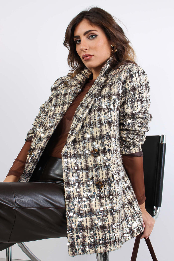 Giacca Doppiopetto Macro Paill Moro/panna-8