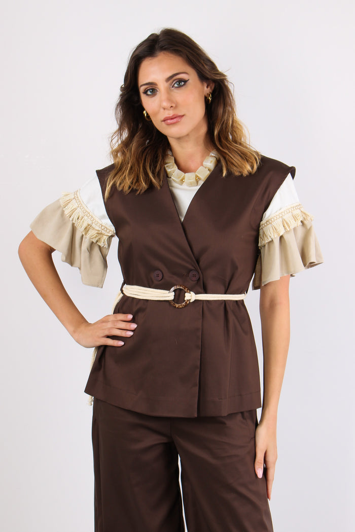 Gilet Doppiopetto Cintura Cord Moro-6