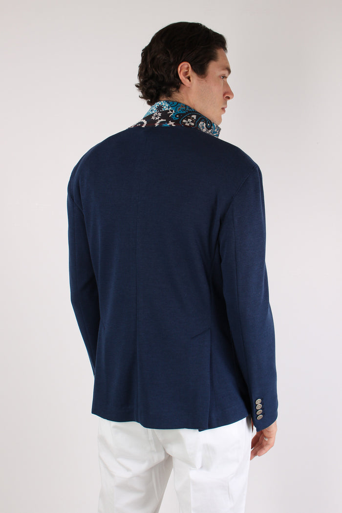 Giacca Punto Maglia Bottoni Oro Blu-4