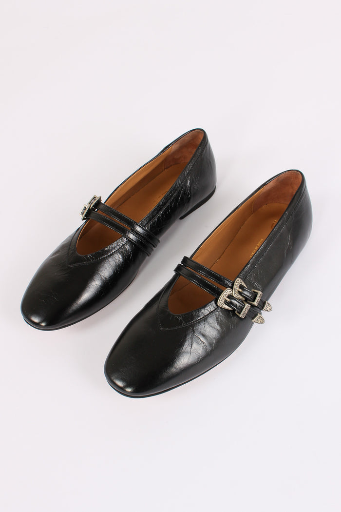 Ballerina Pelle Doppia Fibbia Nero-2