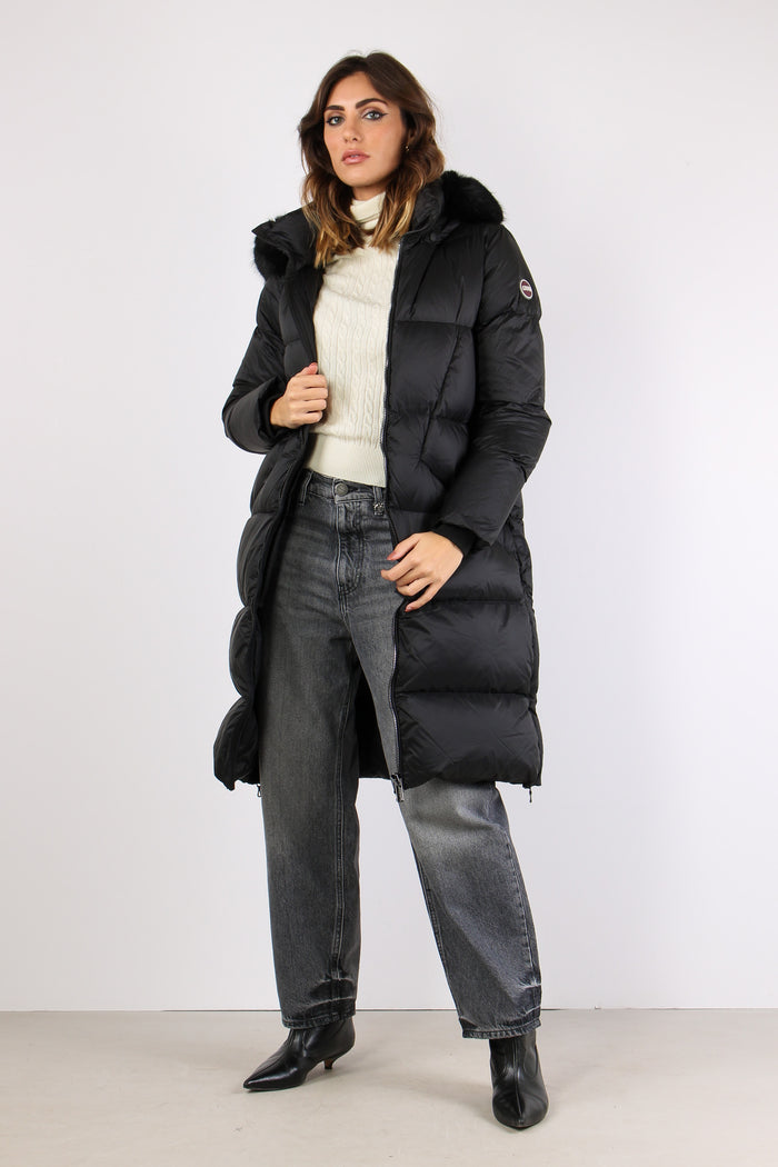 Piumino Lungo Ecopelliccia Nero-5