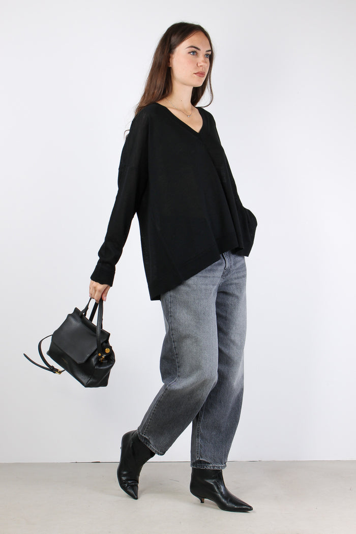 Maglia Misto Lana Scavo V Nero-7