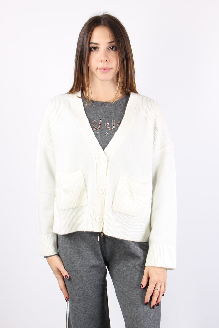 Cardigan Canettato Tasca Bianco Lana