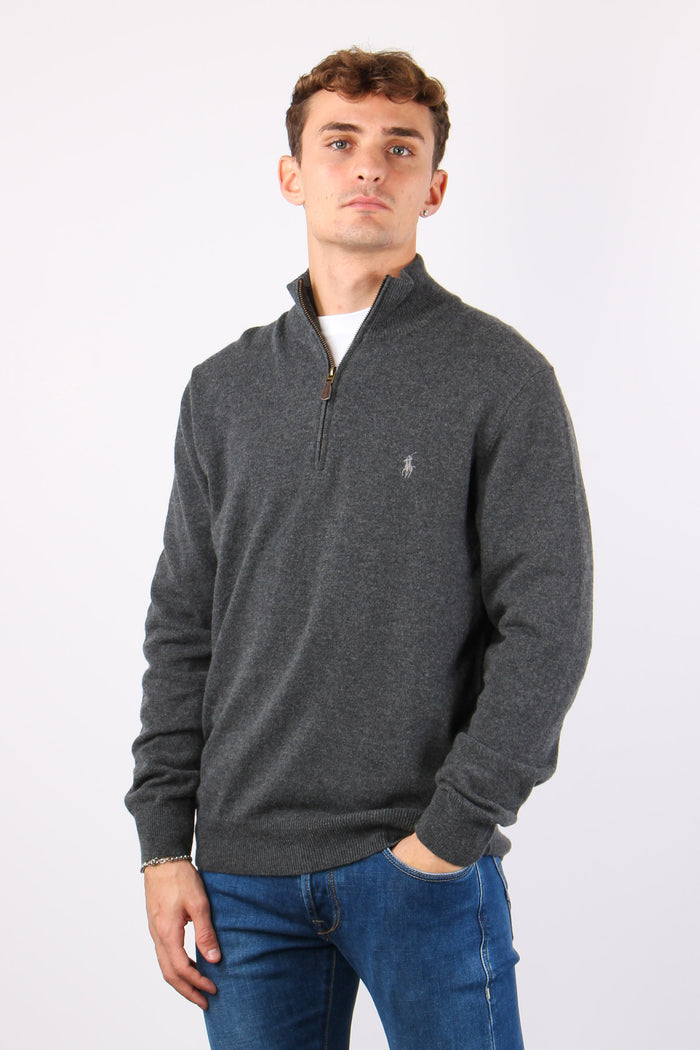 Pullover Mezza Zip Lana Dark Charcoal-5