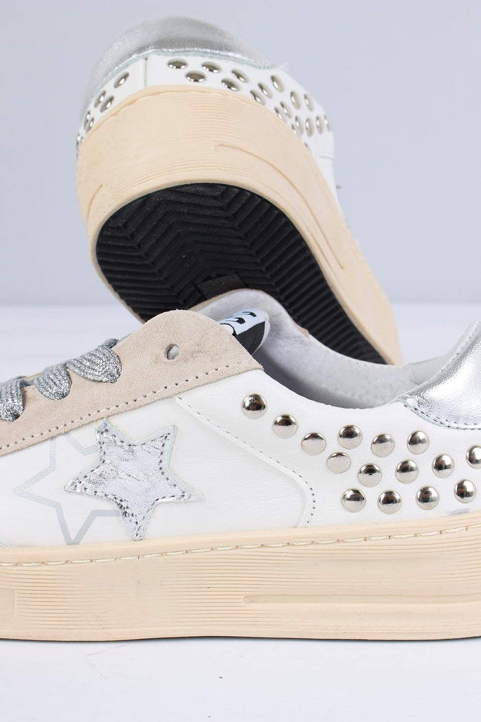 Sneakers Enjoy Star Borchie Bianco/argento-4