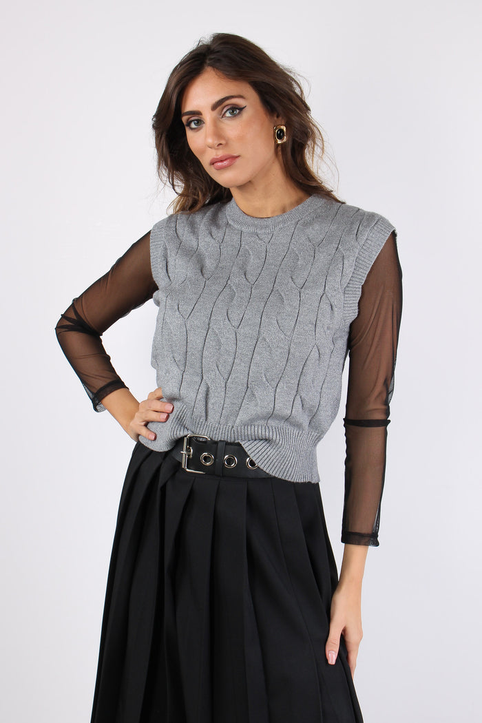 Maglia Girocollo Lurex Viscosa Grigio-5