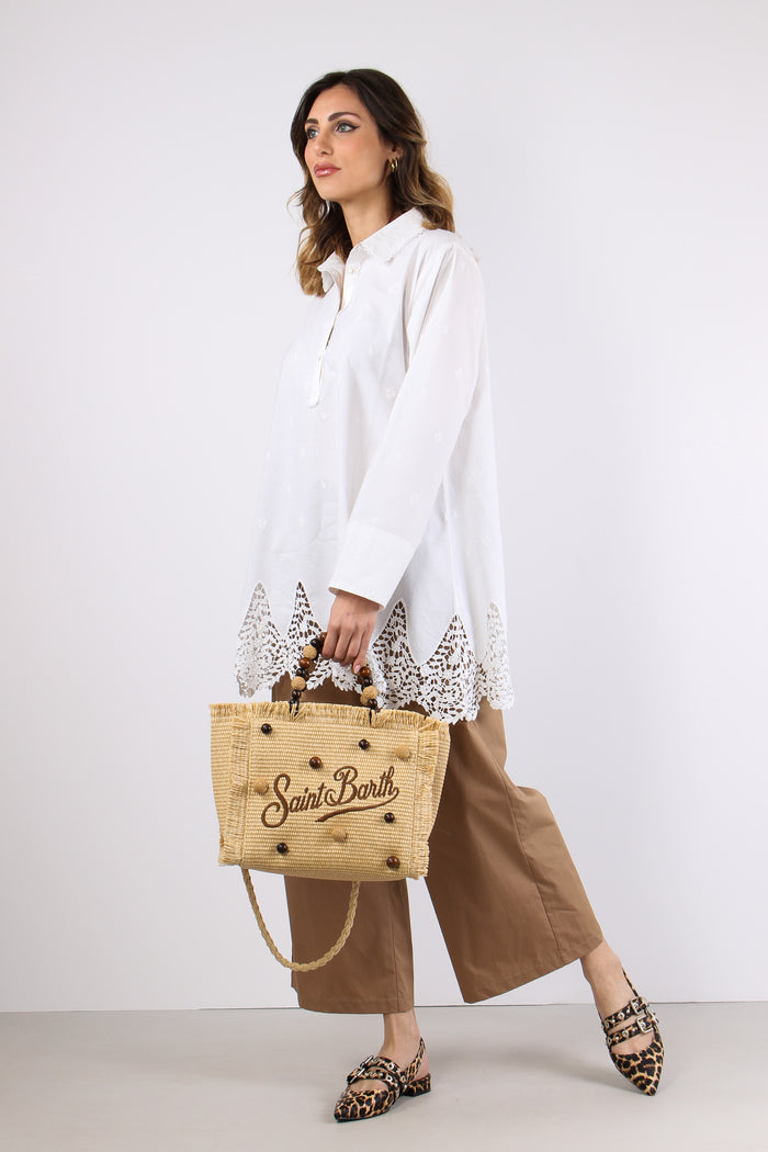 Camicia Lunga Inserto Pizzo Panna-4