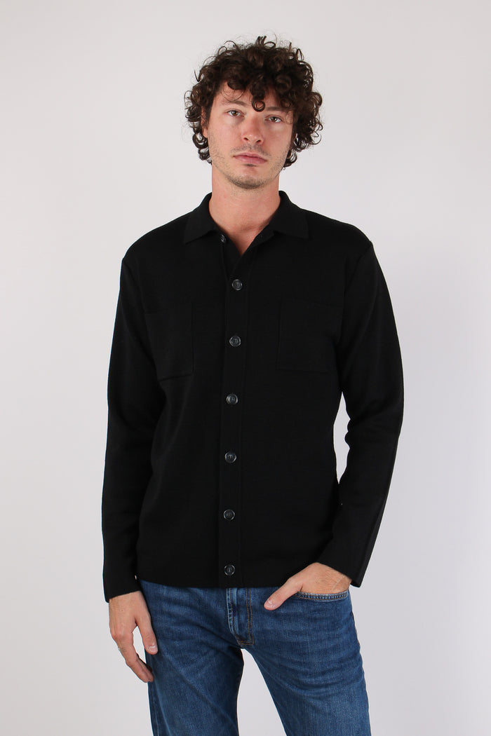 Giacca Camicia Lana Merinos Nero
