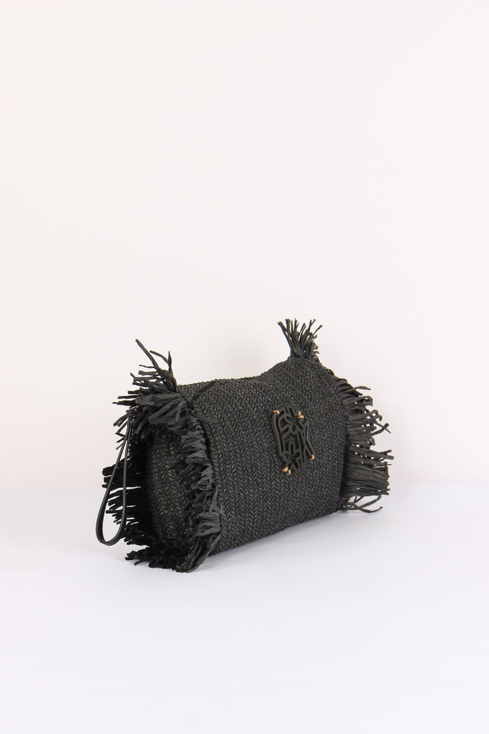 Pochetta Paglia Frange Nero-6