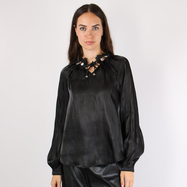 Camicia Arriccio Collo Inserto Nero-2