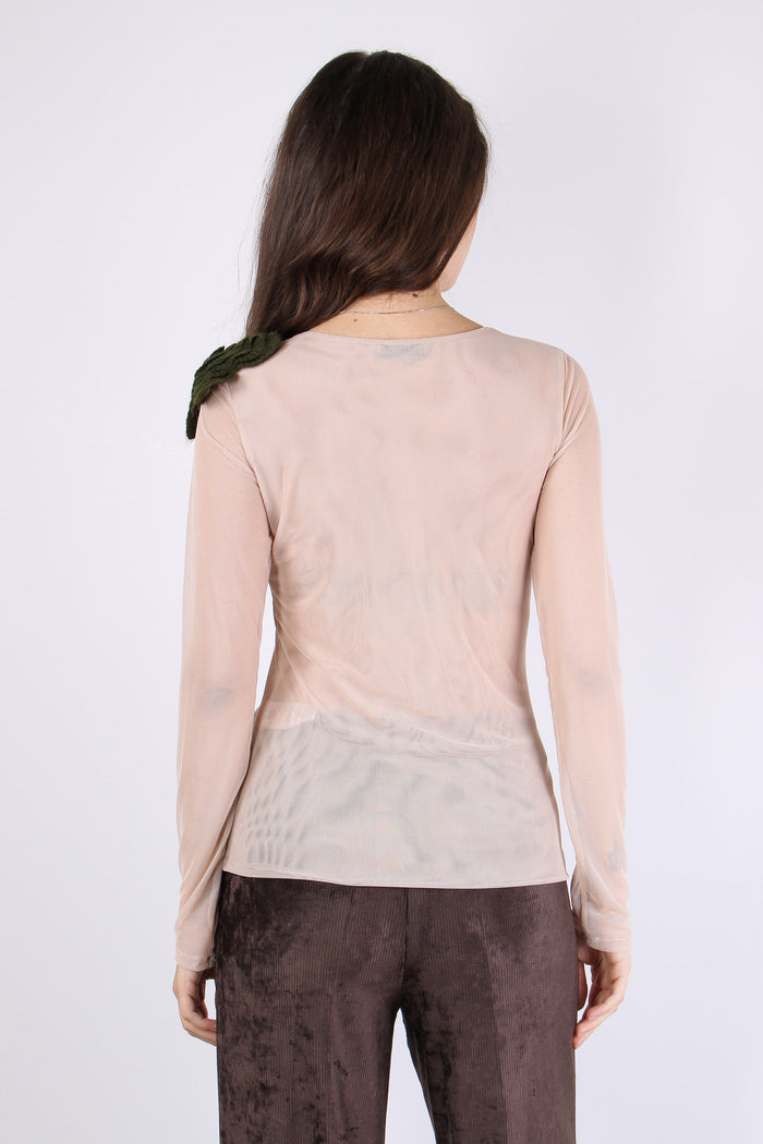 T-shirt Tulle Applicazione Ros Military/nude-6