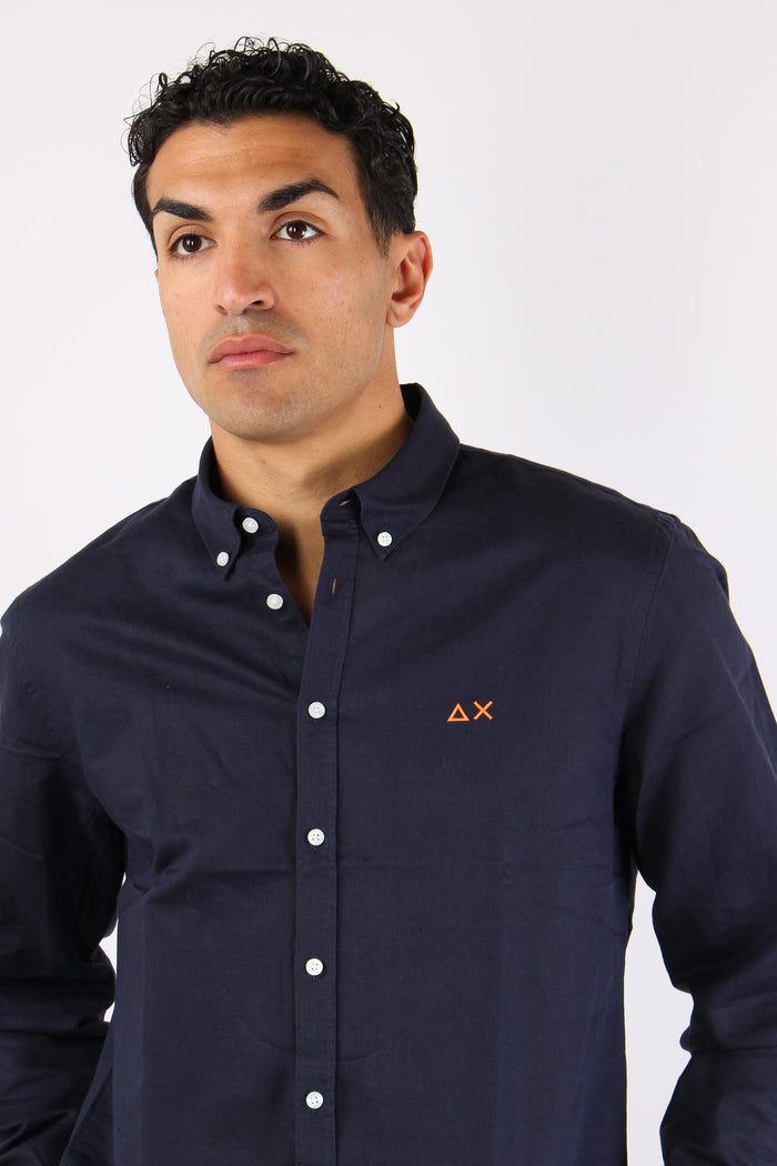 Camicia Basica Lino Navy Blue-7