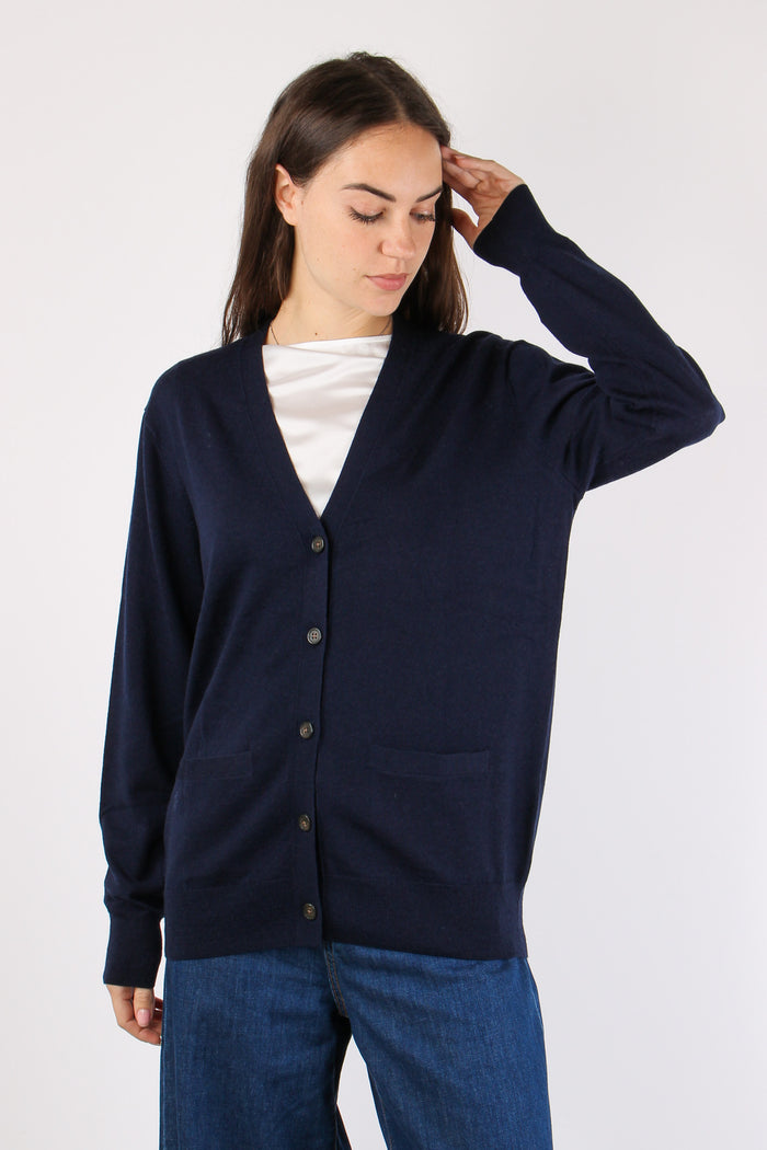 Cardigan Over Tasche Applicate Hunter Navy-3