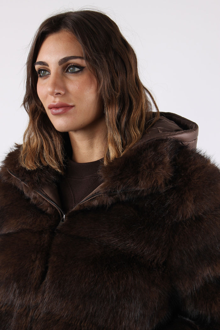 Pelliccia Corta Polsino Maglia Dark Brown-7