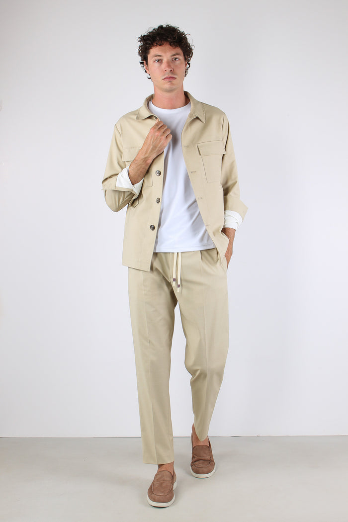 Overshirt Tasche Applicate Beige-5