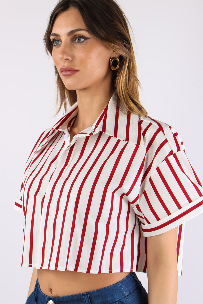 Camicia Corta Riga Bianco/rosso-8