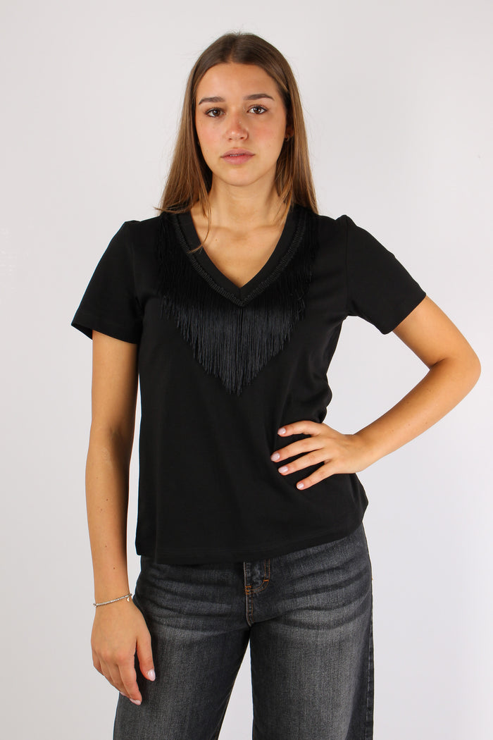 T-shirt V Frange Nero-2