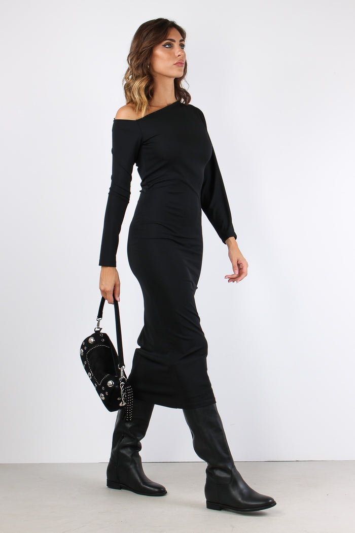 Abito Lungo Asimetrico Nero-6