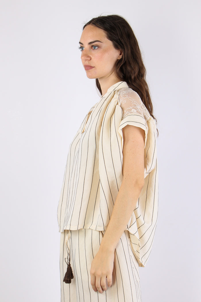 Camicia Gessata Inserto Pizzo Moro/panna-6