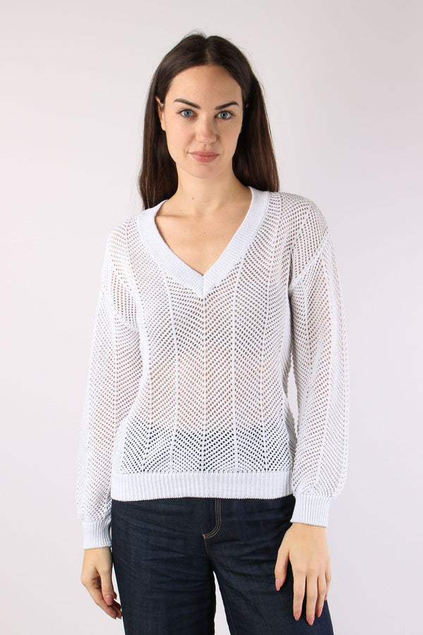 Maglia Scavo V Traforata Bianco-2