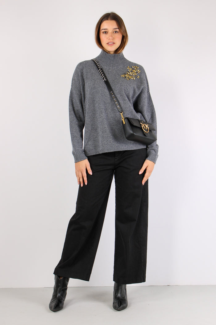 Maglia Collo Alto Applicazioni Grigio Melange